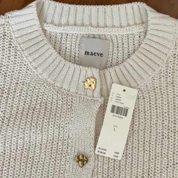 Anthropologie Maeve Short-Sleeve Button-Front Cardigan-Ivory-Large-NWT - Picture 3 of 7